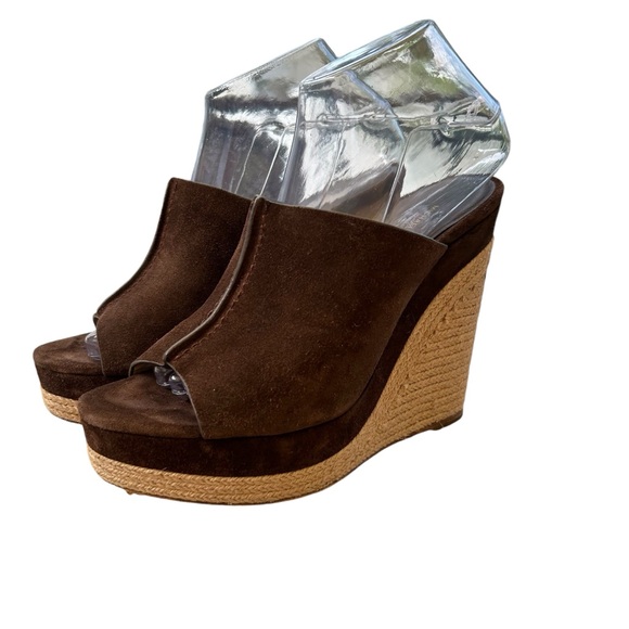 Michael Kors Collection Charlize Suede Wedge Mules Sandals Sz 9 / 39.5 - Picture 16 of 16